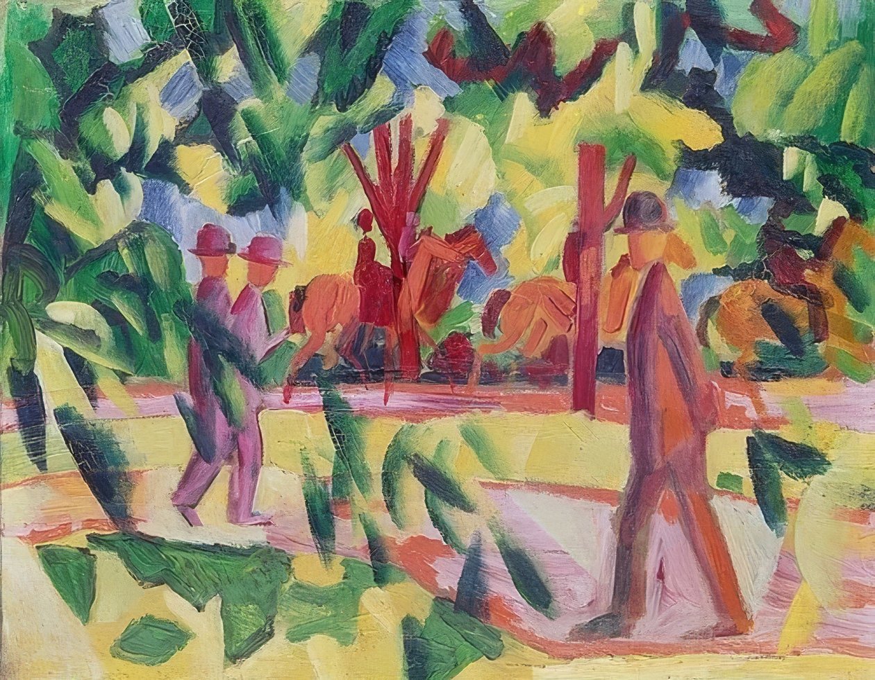 Jezdci a chodci v aleji. 1914 od August Macke