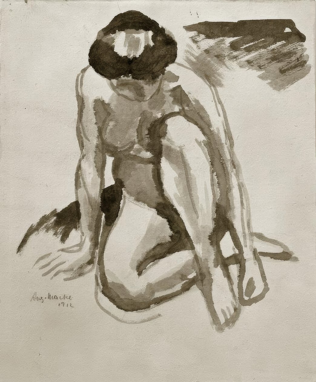 Sedící akt, předklonění od August Macke