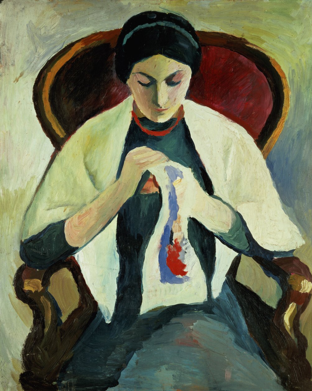 Žena šití od August Macke
