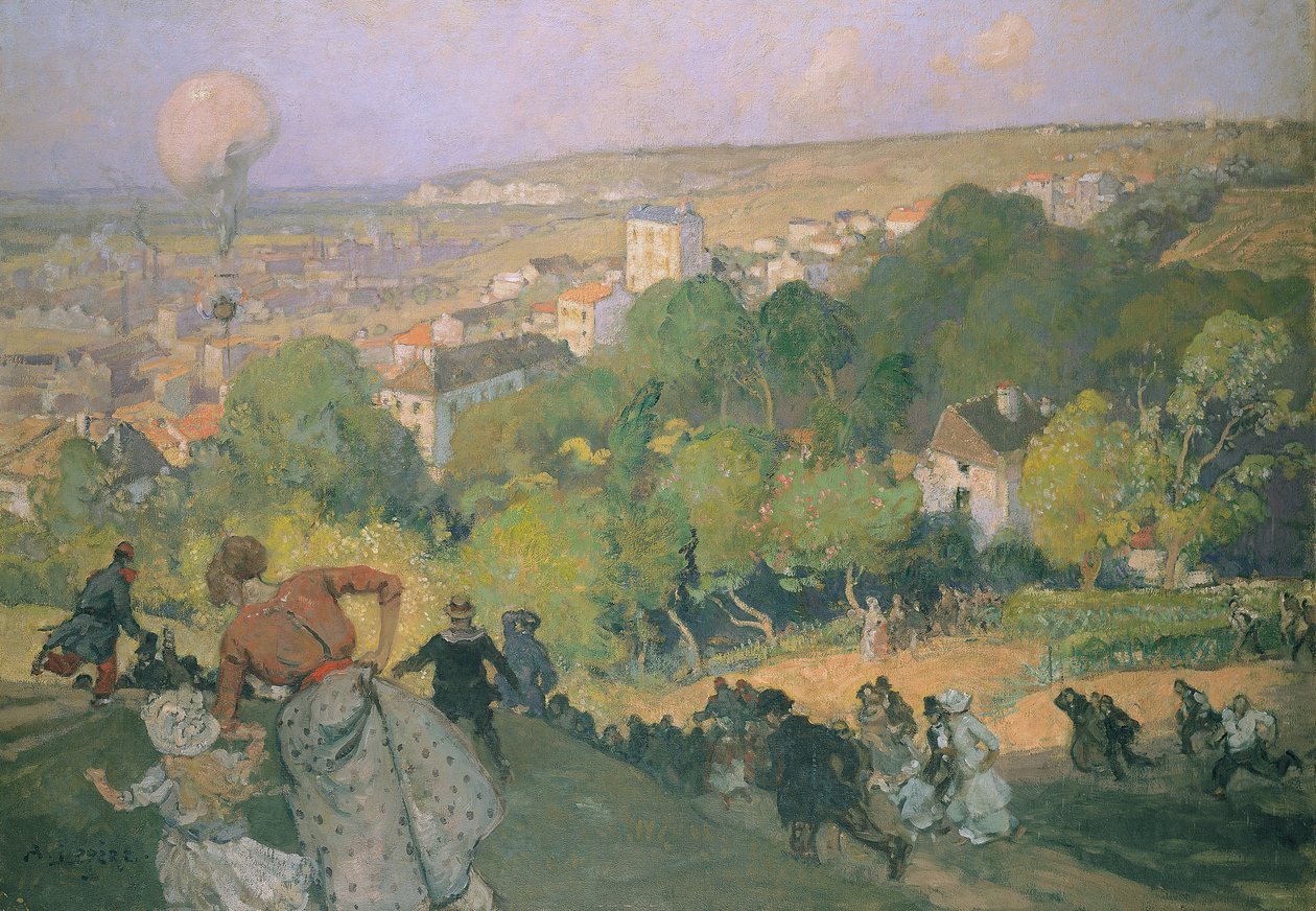Přistání balónu v Pre St-Gervais, kolem roku 1885 od Auguste Louis Lepère