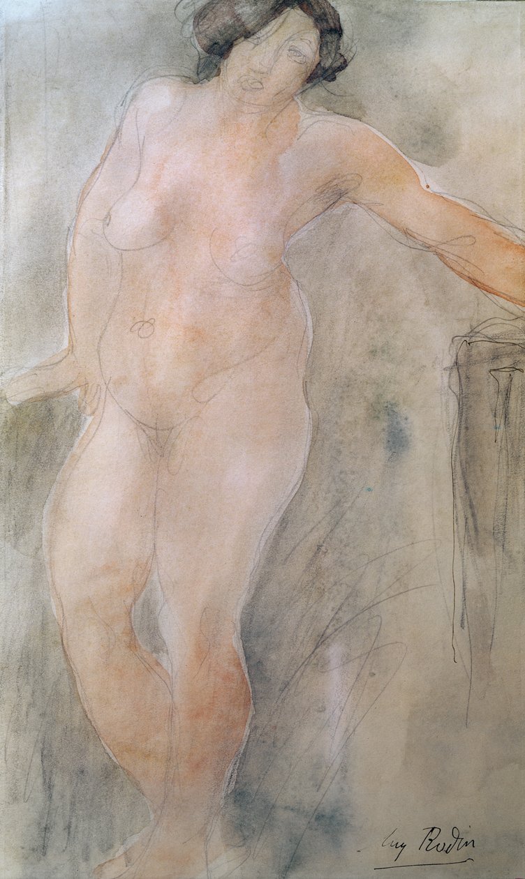 Studie ženského aktu (tužka a wc na papíře) od Auguste Rodin