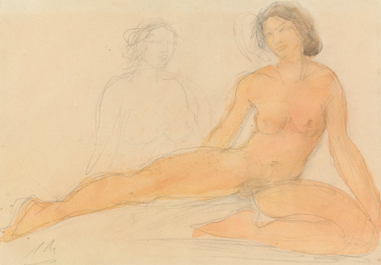 Dva sedící akty (grafity a čb na papíře) od Auguste Rodin