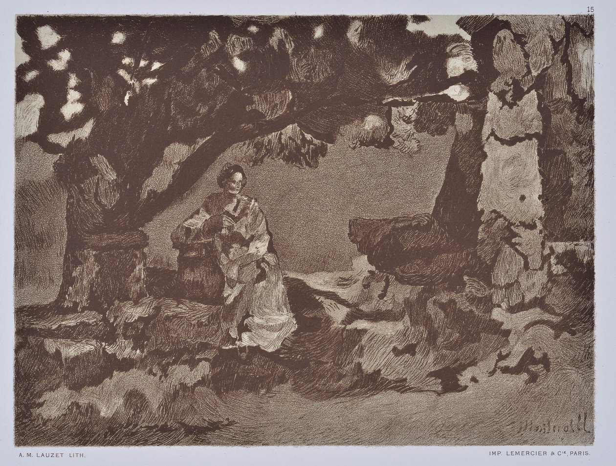 Žena u studny (kresba) od Auguste Lauzet