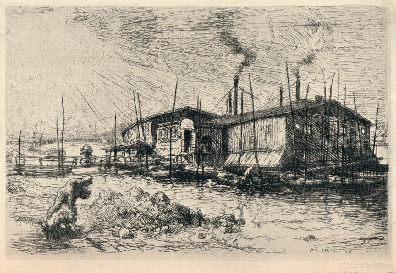Staré mycí lodě v Grenelle, 1915 od Auguste Louis Lepère