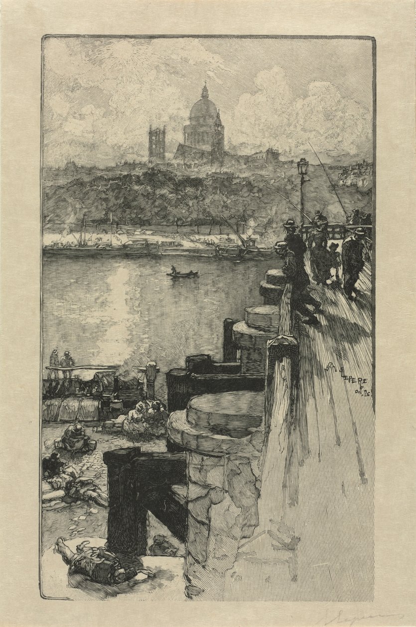 [Rybáři na molu, Paříž] od Auguste Louis Lepère