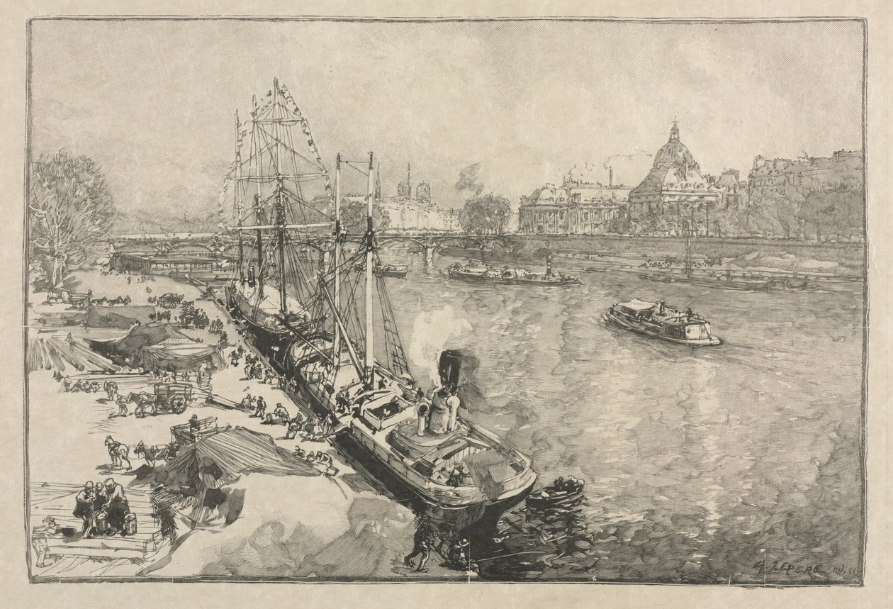 [Velká parníková loď v Docku, Paříž] od Auguste Louis Lepère