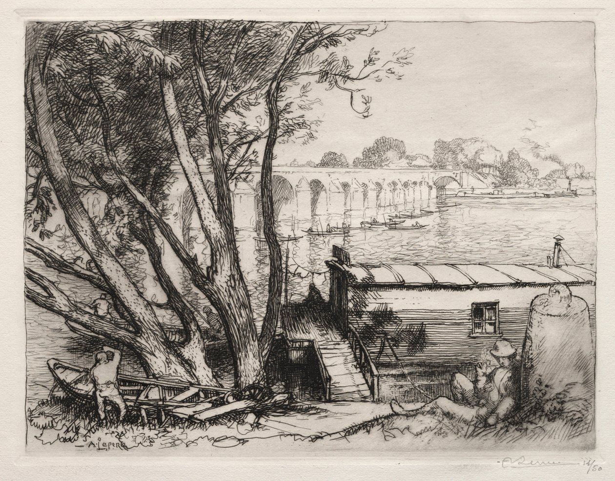 Le Pont de Poissy, 1917. od Auguste Louis Lepère