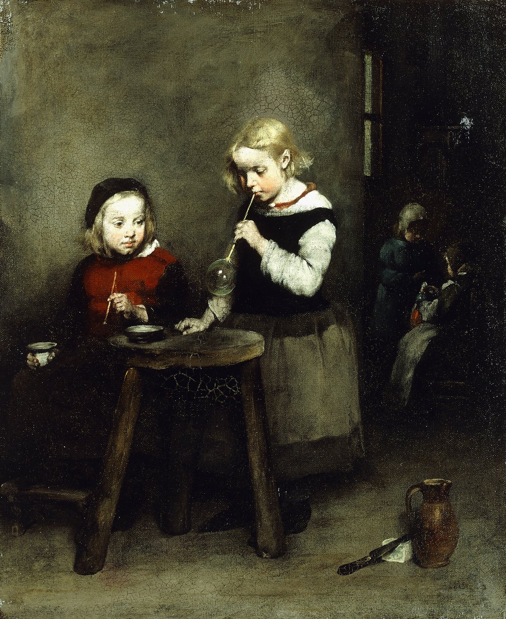 Vyfukování bublinek, od Auguste Theodule Ribot