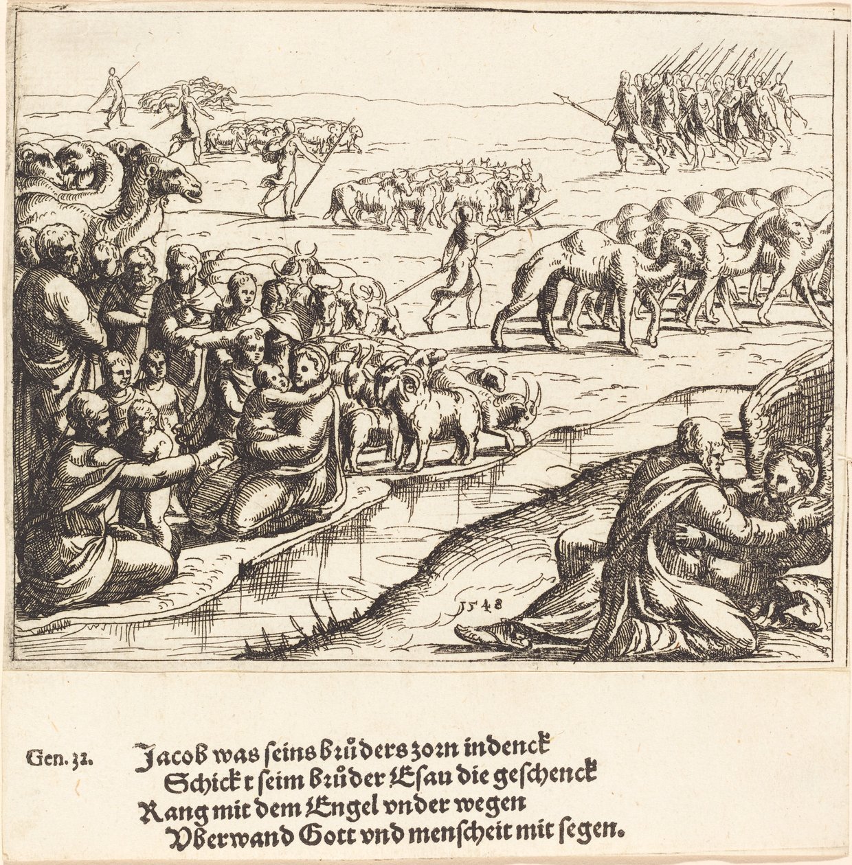 Jacob Wrestling with the Angel, 1548. od Augustin Hirschvogel