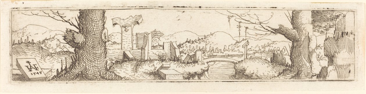 Krajina s potokem a ruinami, 1545. od Augustin Hirschvogel