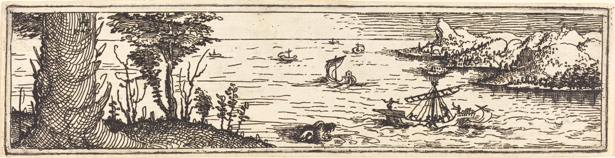 Krajina s jezerem a plachetními plavidly, 1545. od Augustin Hirschvogel