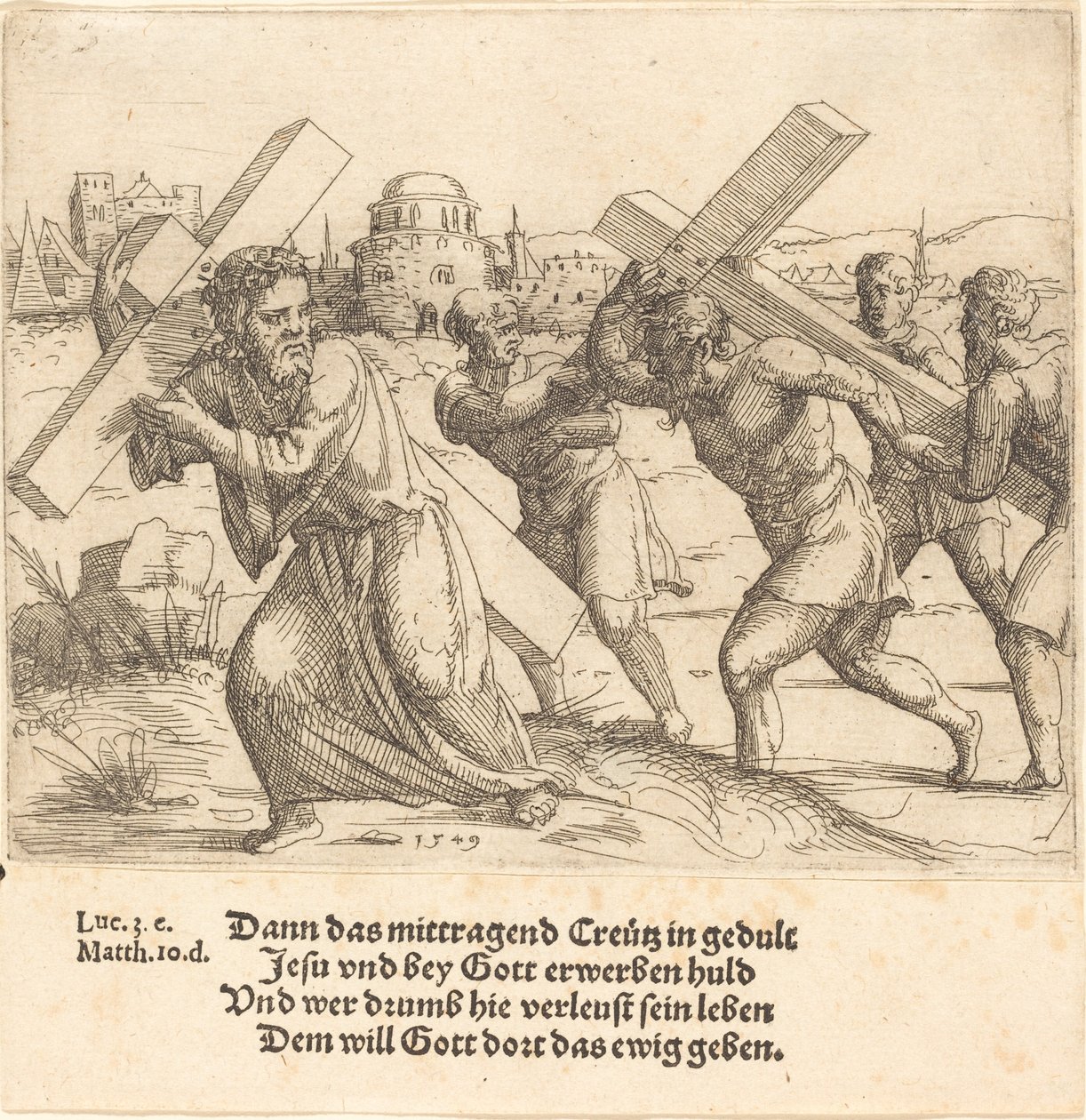 Člověk nese kříž po Kristu, 1549. od Augustin Hirschvogel