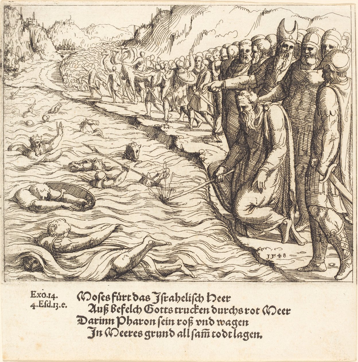 Mojžíš zavírá Rudé moře, 1548. od Augustin Hirschvogel