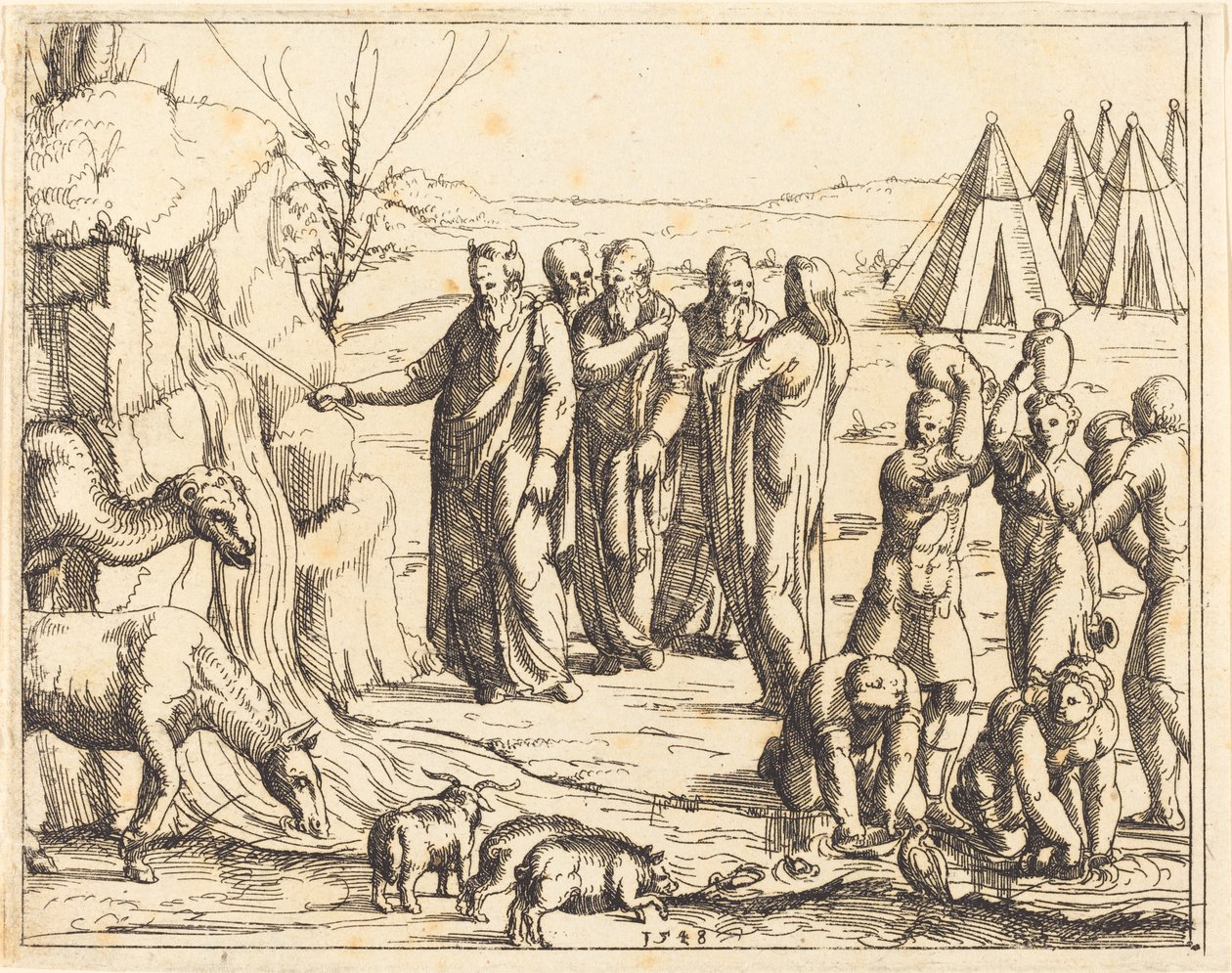 Mojžíš udeřil do skály. od Augustin Hirschvogel