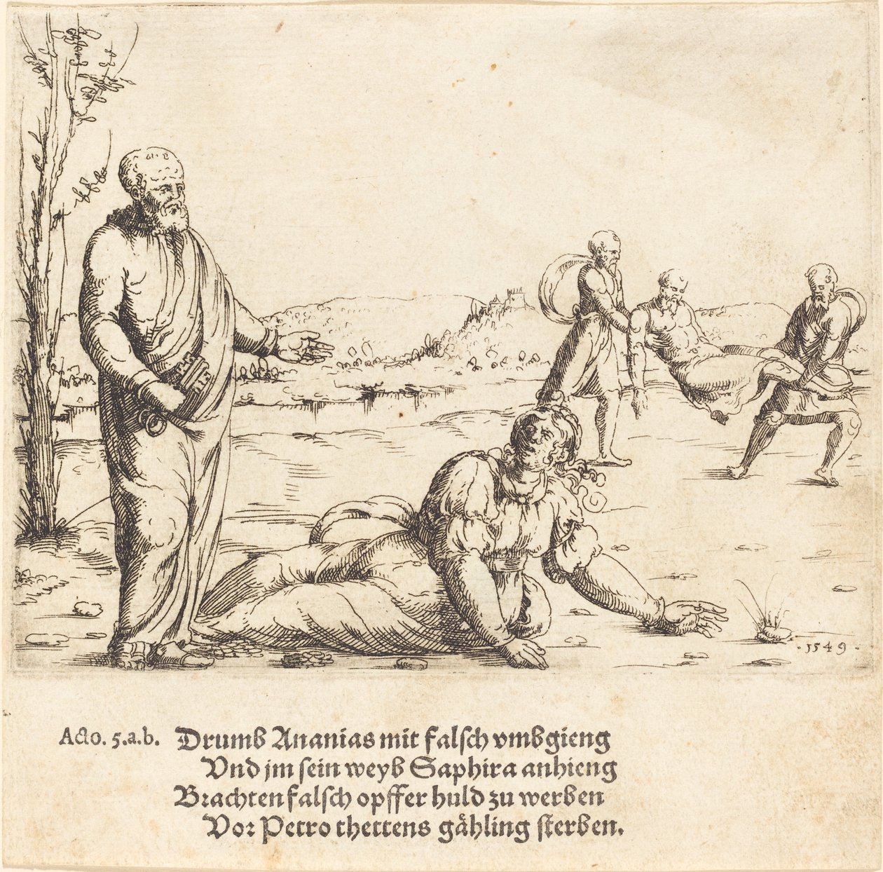 Trest Ananiáše a Safiry, 1549. od Augustin Hirschvogel