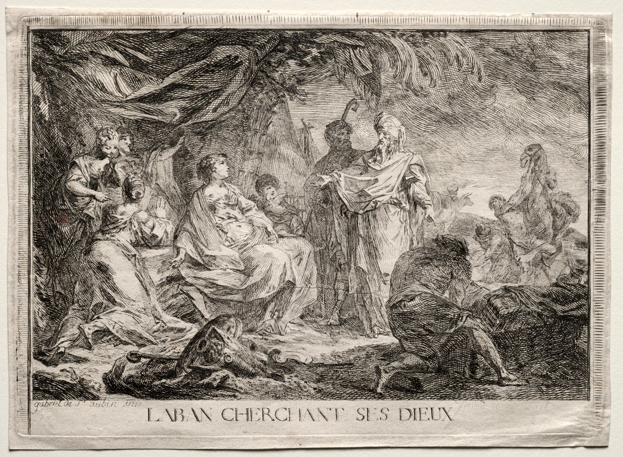 Laban hledá své bohy. od Augustin de Saint Aubin