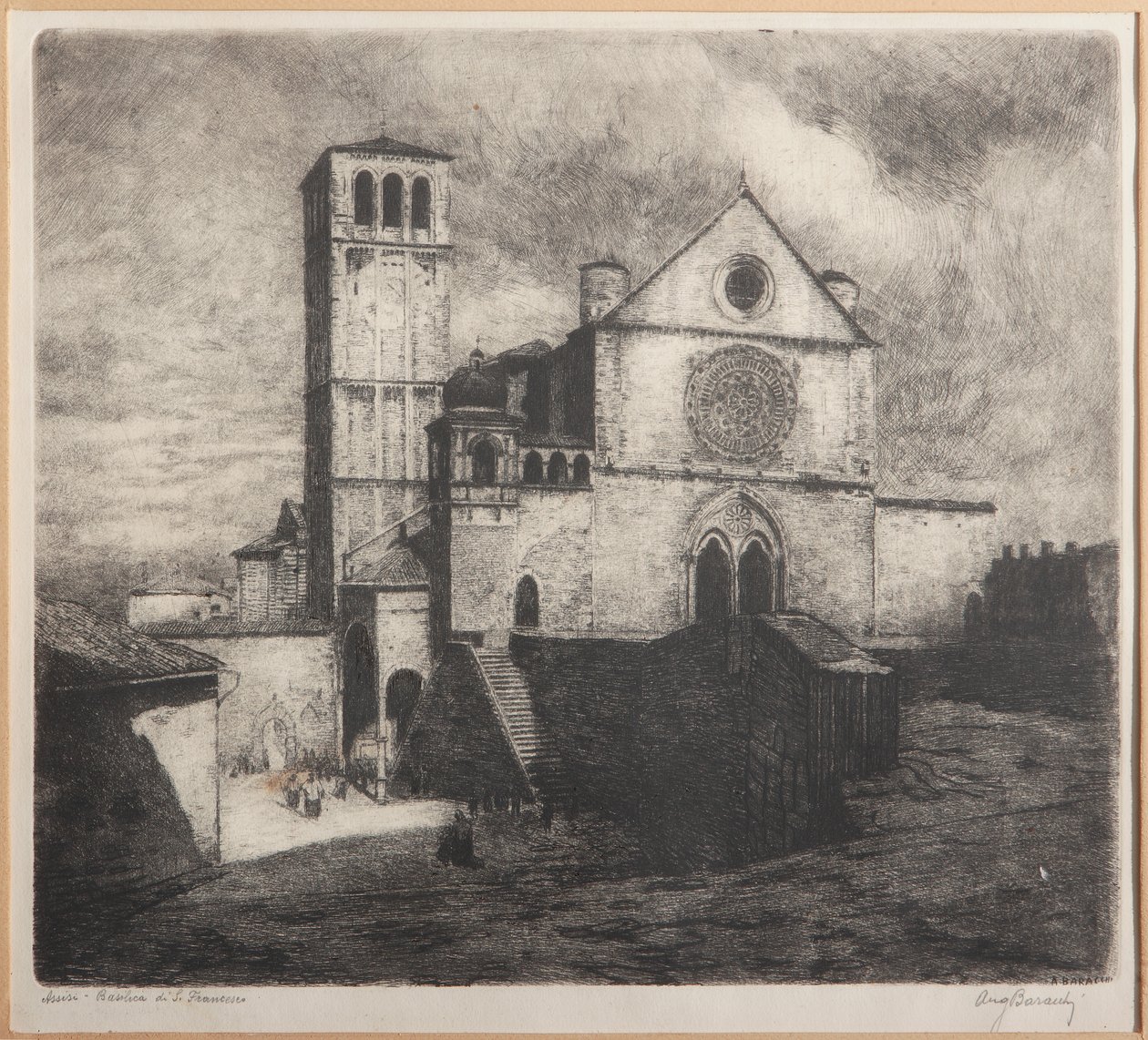 Assisi, Bazilika sv. Františka (lept na papíře) od Augusto Baracchi