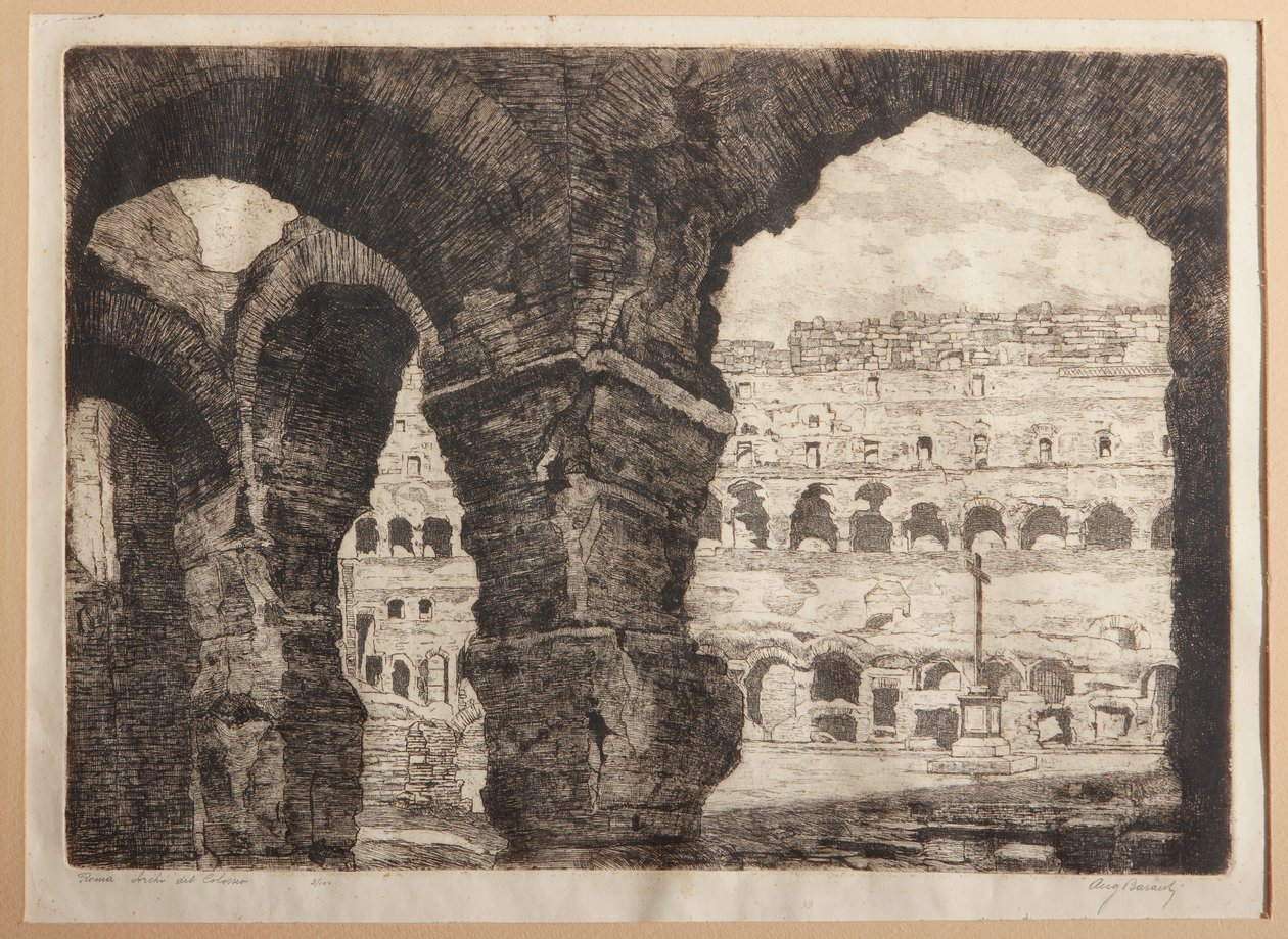 Řím, Koloseum Arches (lept na papíře) od Augusto Baracchi