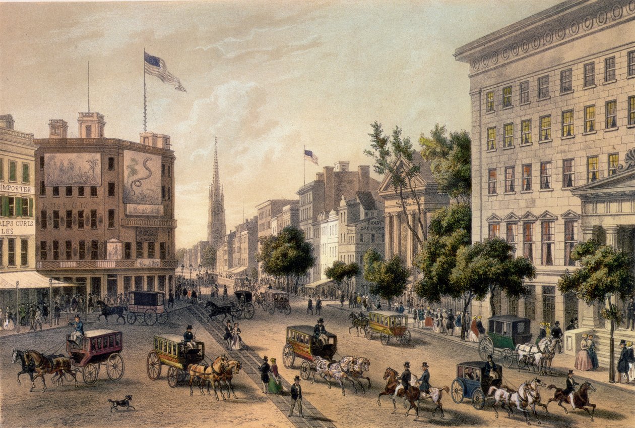 Broadway, New York, rytý Deroy, hospoda. od Goupil und Co. od Augustus Kollner