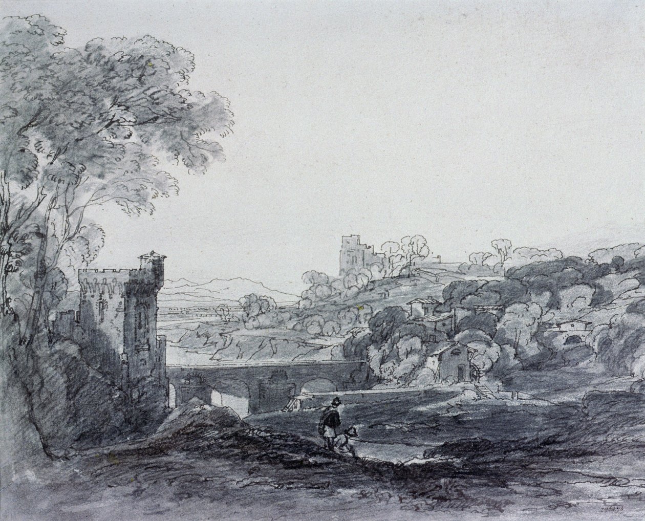 Pohled v Itálii (kresba) od Augustus Wall Callcott