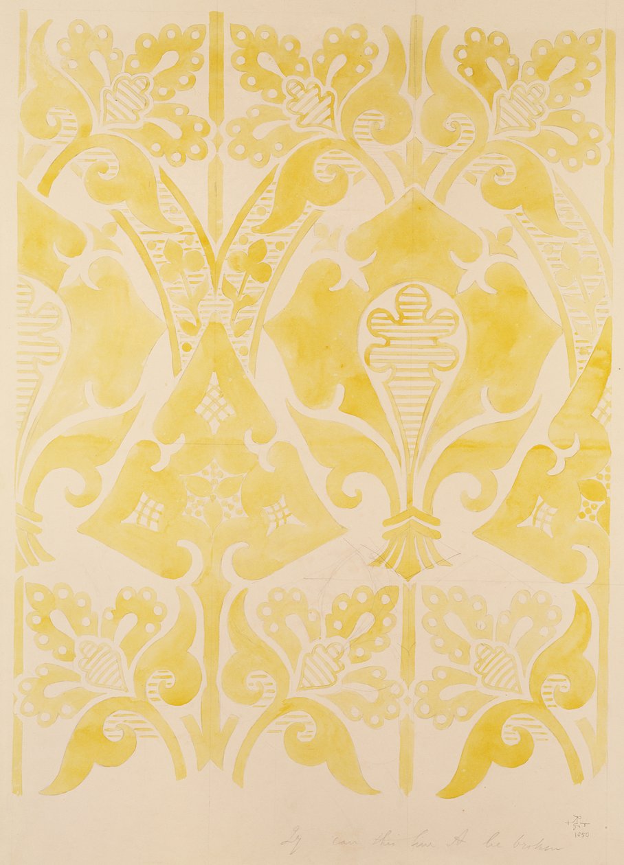 Design pro sametovou nebo hedvábnou brokatelu, 1850 (tužka a wc na papíře) od Augustus Welby Northmore Pugin