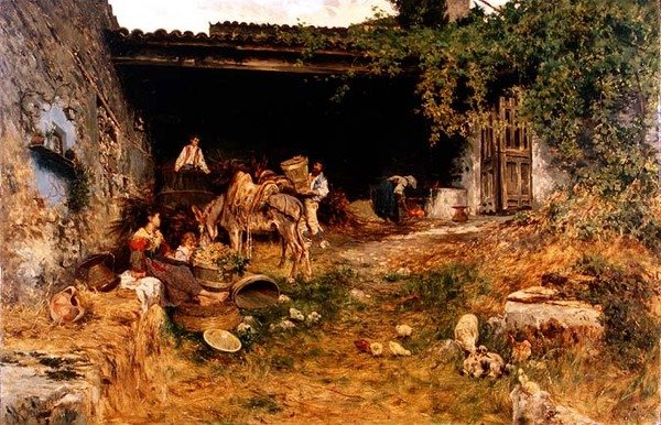 Italský statek (olej na desce) od Aurelio Tiratelli