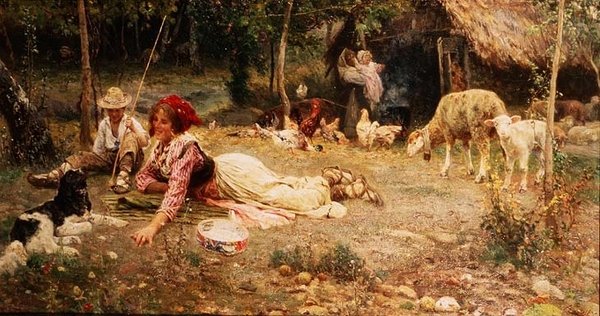 Italská farmářská scéna od Aurelio Tiratelli