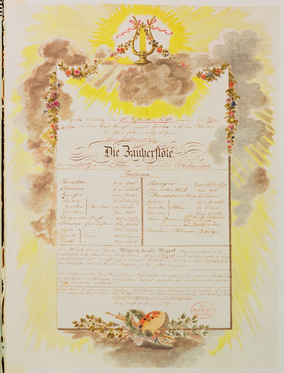 Hrací účet za světovou premiéru představení Kouzelné flétny Wolfganga Amadea Mozarta ve Vídni 30. září 1791 od Austrian School