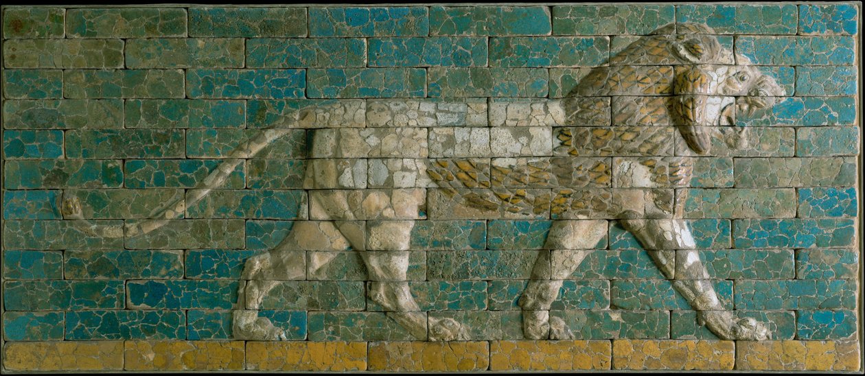 Panel s kráčejícím lvem, cca 600-575 př. n. l. (glazovaná keramika) od Babylonian