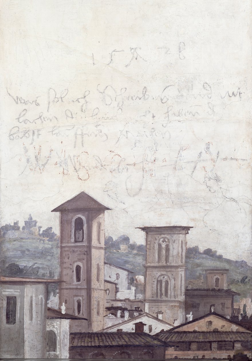 Detail „Sala delle Prospettive“ (Síň perspektivy) zobrazující pohled na Řím, 1518-19 od Baldassarre Peruzzi
