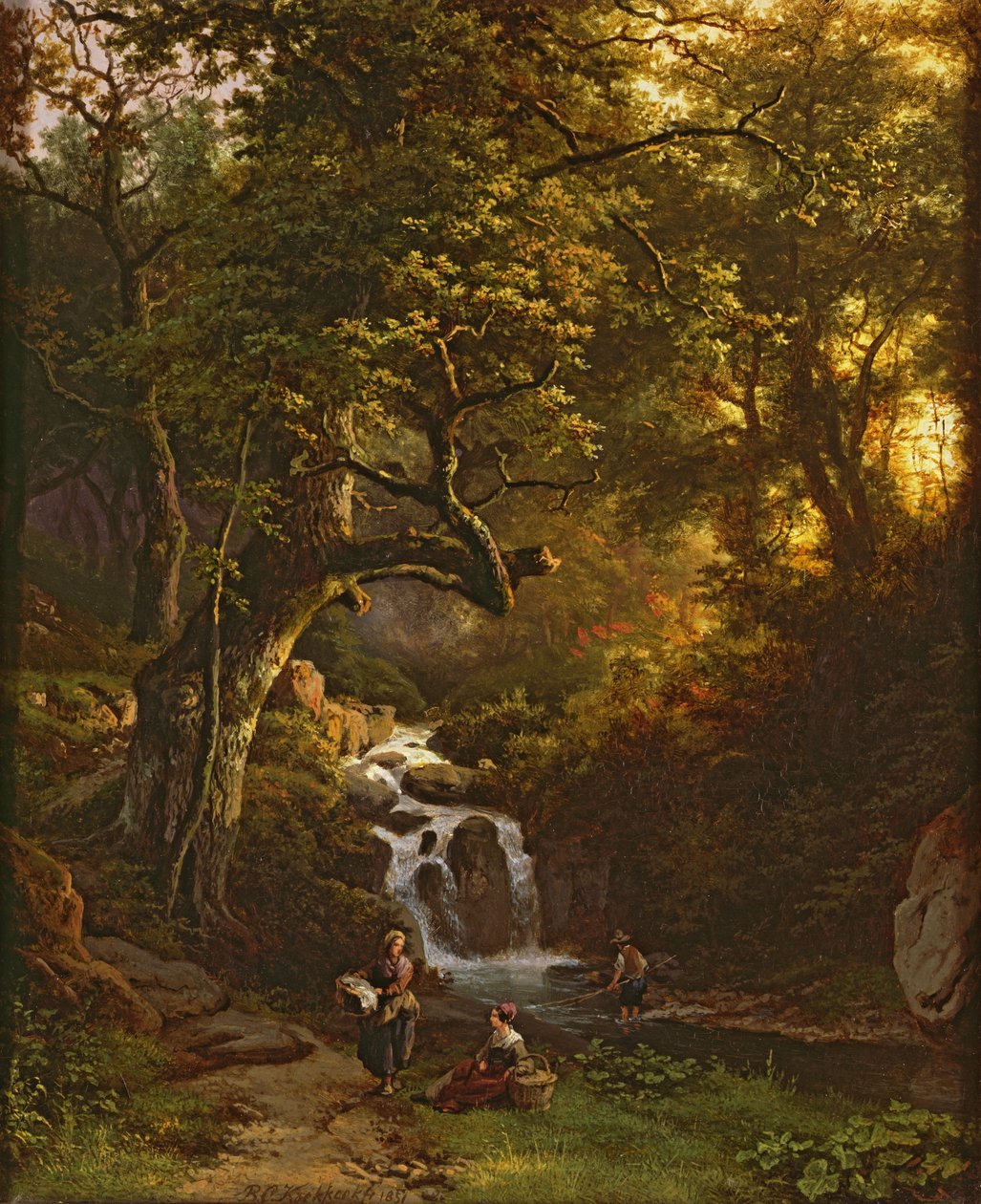 Wooded Stream (rybaření), 19. století od Barend Cornelis Koekkoek