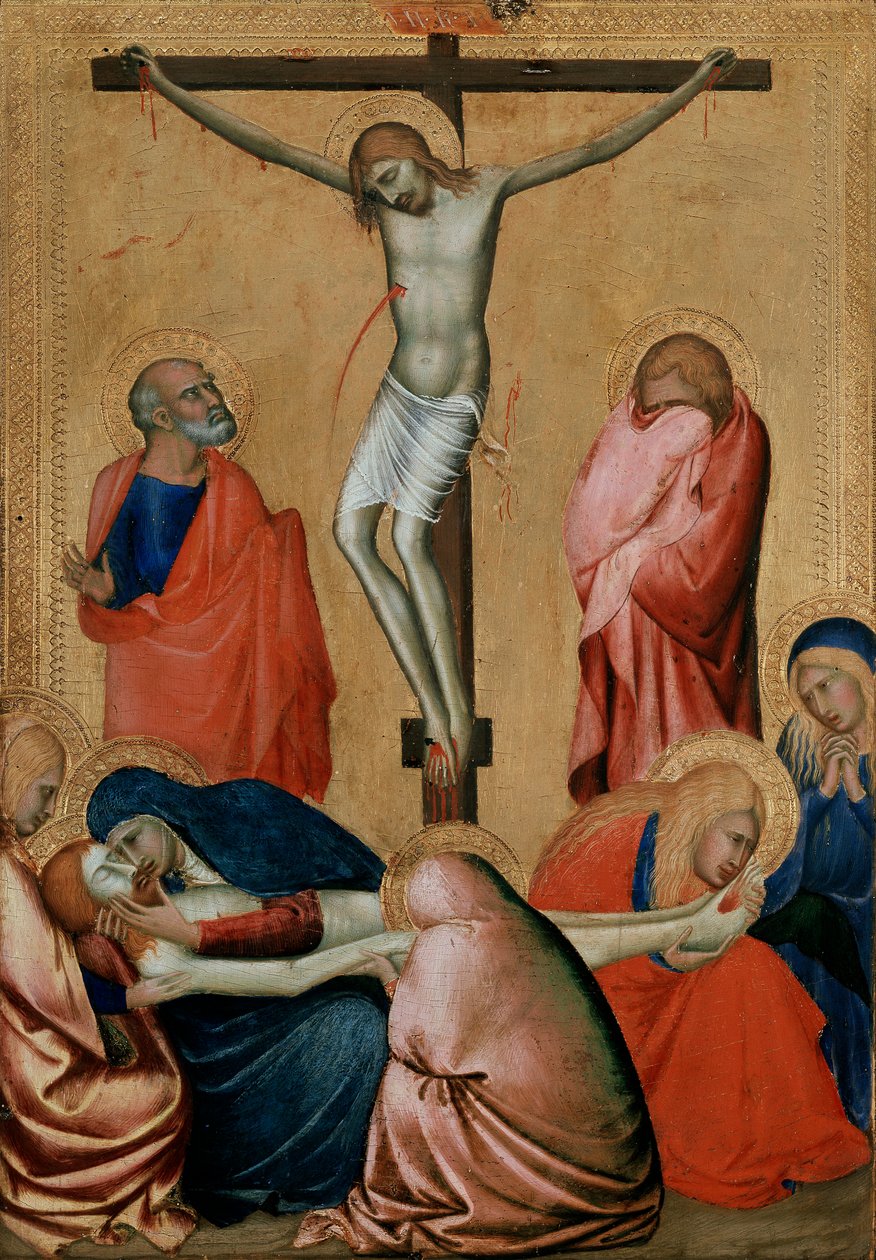 Ukřižování a Oplakávání, 14. století od Barna da Siena