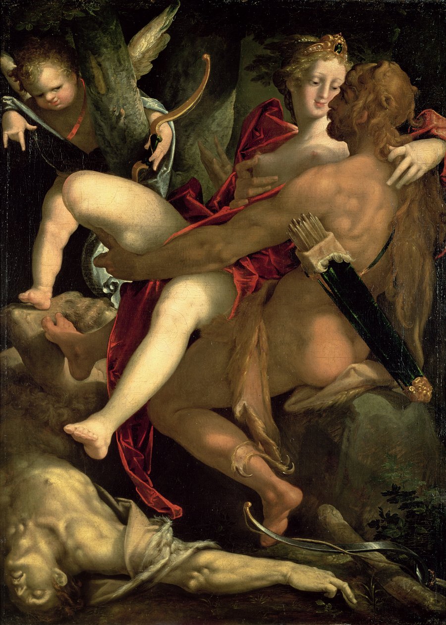 Herkules, Deianeira a kentaur Nessus, 1580 od Bartholomaeus Spranger