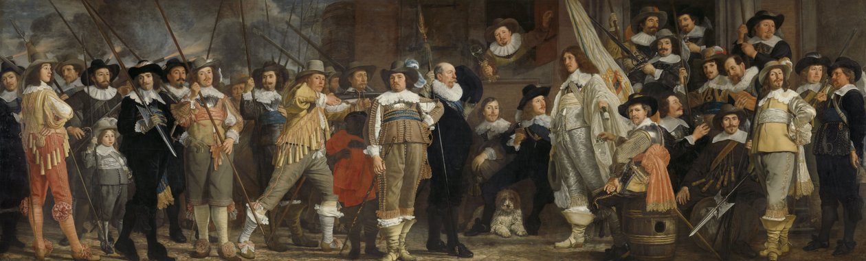 Len, důstojníci a další členové domobrany okrsku VIII v Amsterdamu pod vedením kapitána Roelofa Bickera a poručíka Jana Michielsze. Blaeuw od Bartholomeus van der Helst