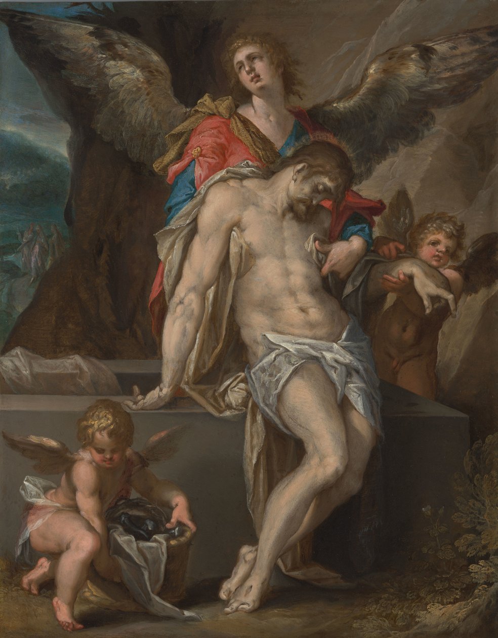 Andělé nesou tělo Kristovo (Angelenpietà) od Bartholomeus Spranger