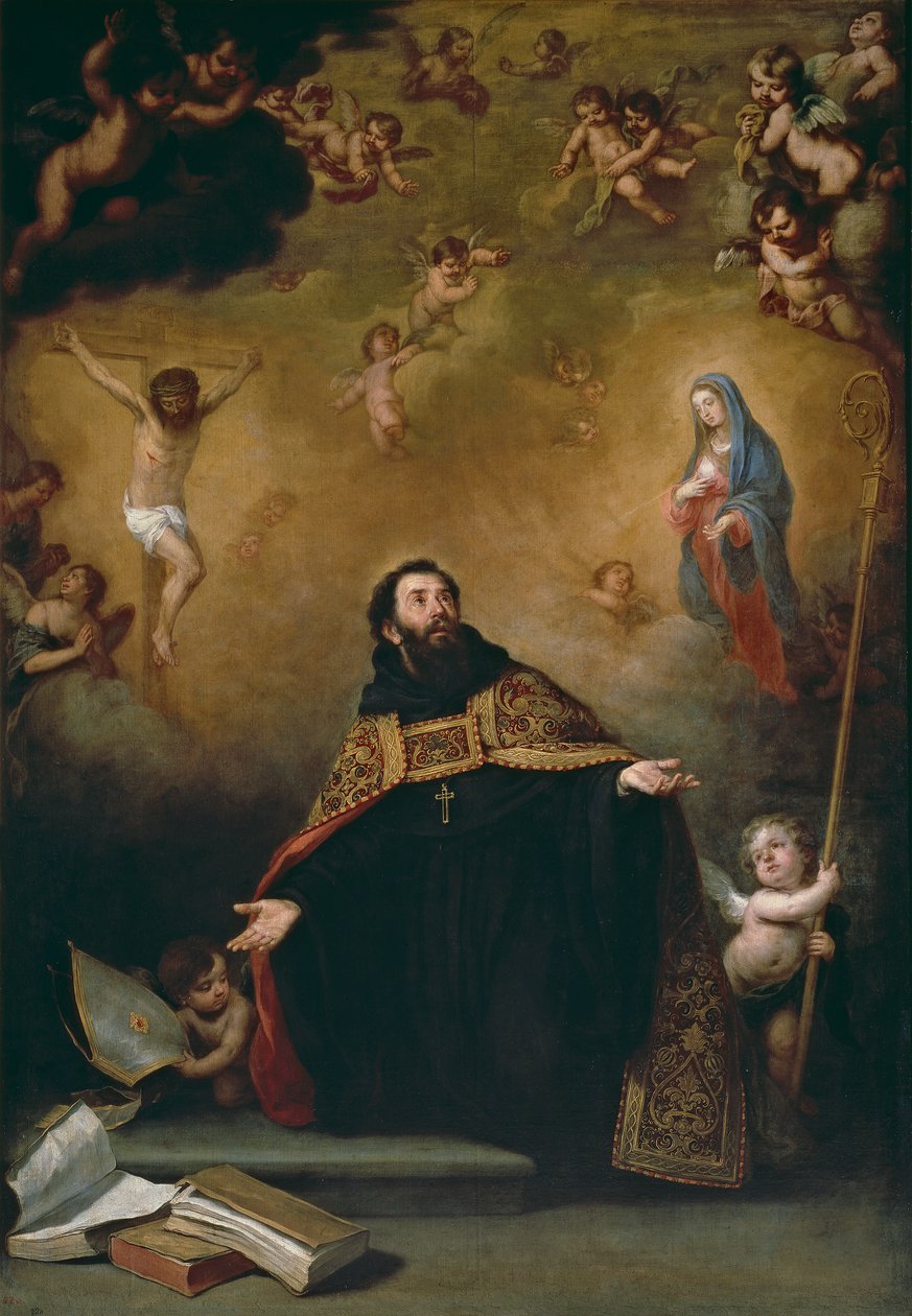 Svatý Augustin mezi Kristem a Pannou od Bartolomé Esteban Murillo