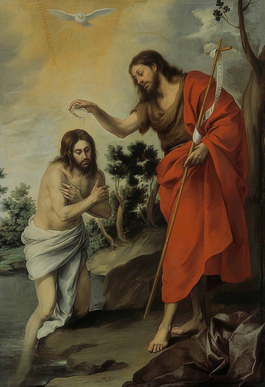 Křest Kristův. Kolem roku 1655 od Bartolomé Esteban Murillo