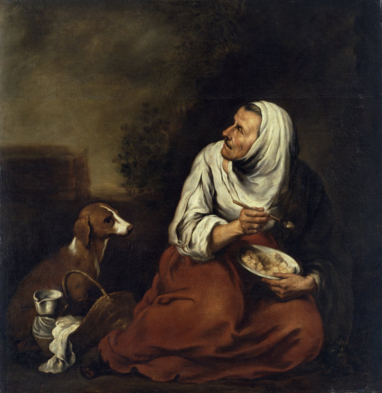 Stará žena se psem od Bartolomé Esteban Murillo
