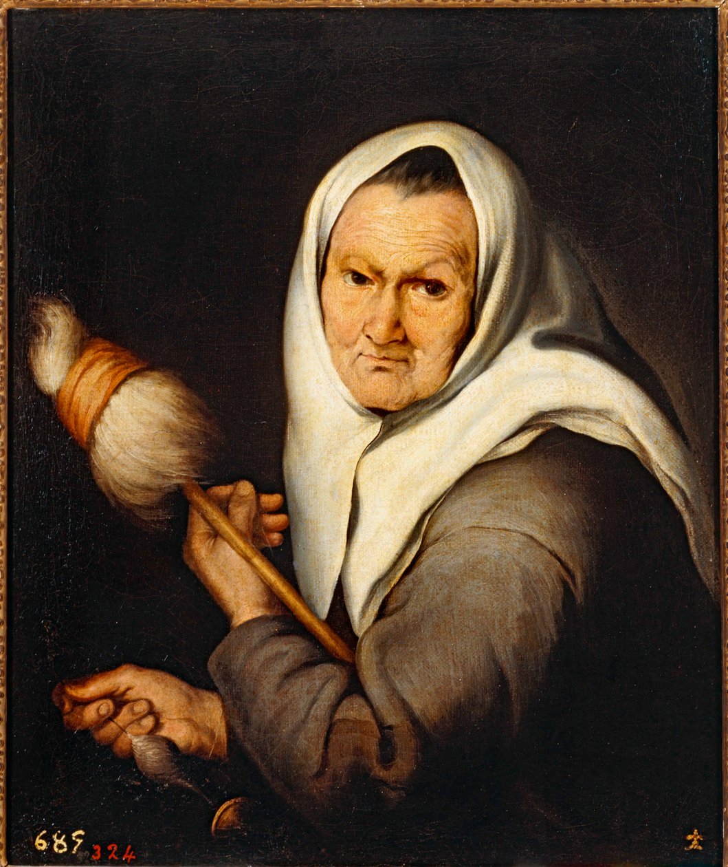 Stará žena tkající ... (olej na plátně) od Bartolomé Esteban Murillo