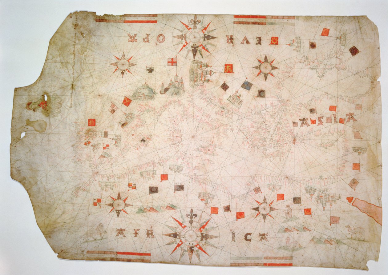 Miniaturní námořní mapa Středozemního moře, 1584 (pergamen) od Bartolomeo Olives