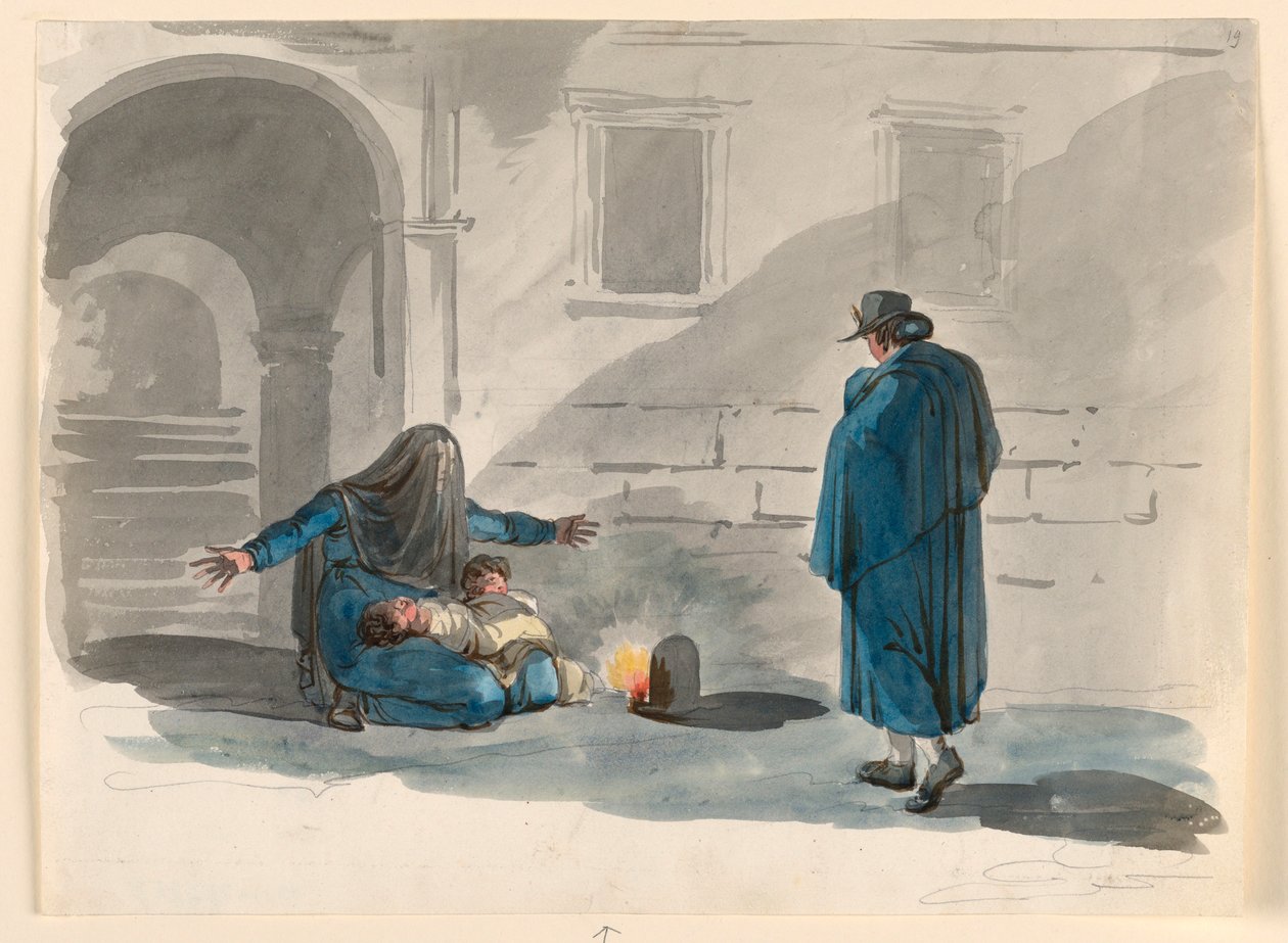 Kresba, Zoufalá žena v Římě, 1807-08 od Bartolomeo Pinelli