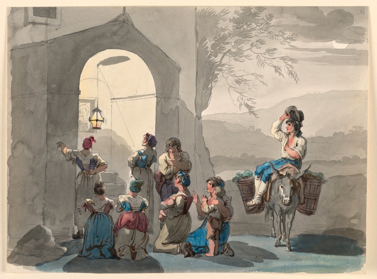 Kresba, Ave Maria v Tivoli, 1807-08 od Bartolomeo Pinelli