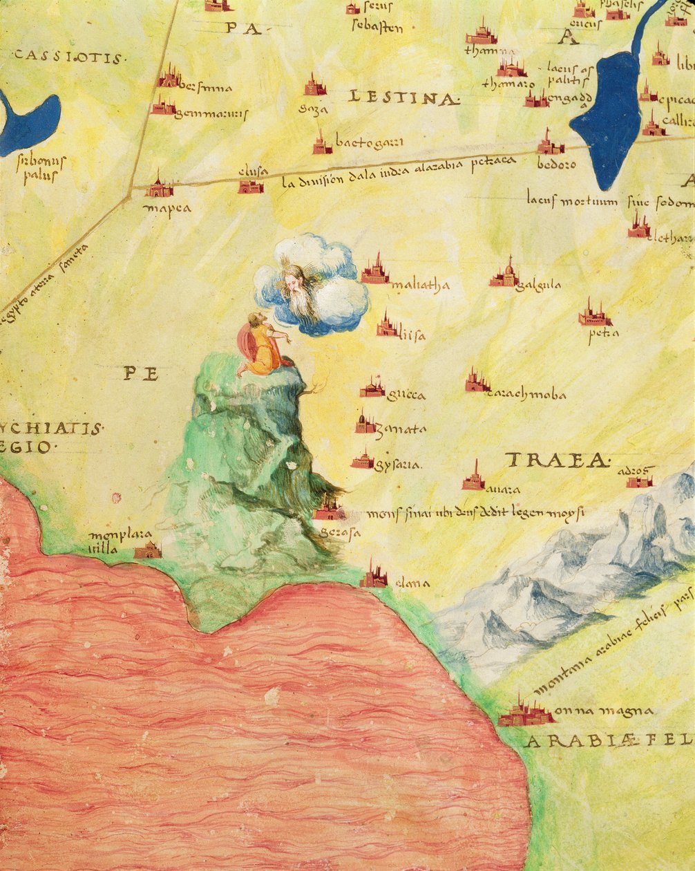 Hora Sinaj a Rudé moře, z Atlasu světa ve 33 mapách, Benátky, 1. září 1553 (inkoust na pergamenu) (detail z 330963) od Battista Agnese