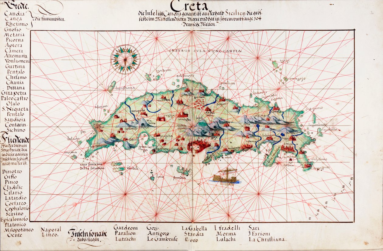 Mapa Kréty 1554 od Battista Agnese