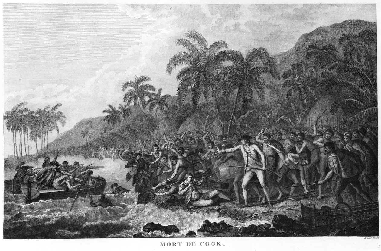 Smrt kapitána Jamese Cooka (1728-79) 14. února 1779 od Robert Benard