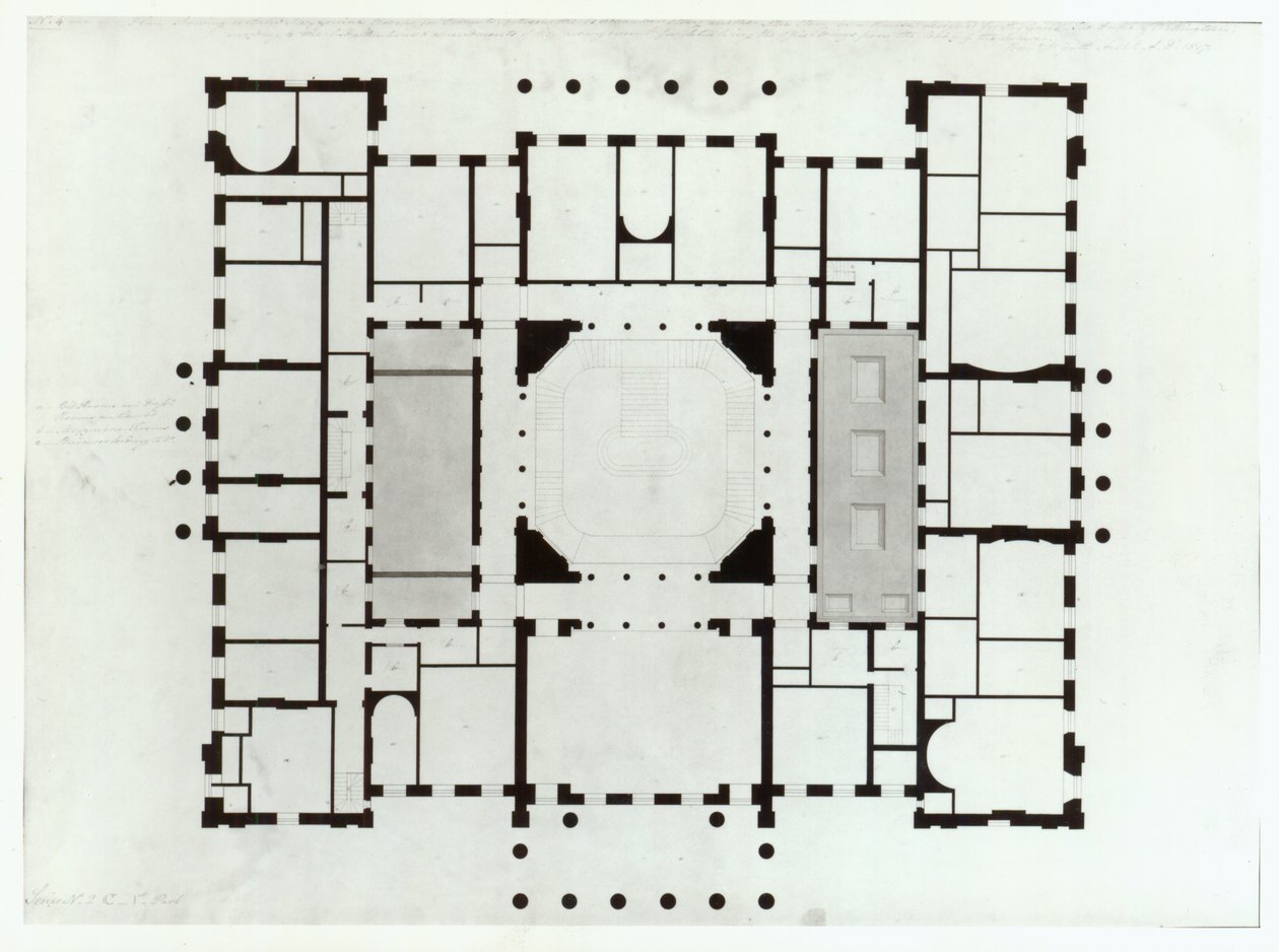 Plán mezipatra, 1815 (pero a černý inkoust, šedé barvy) od Benjamin Dean Wyatt