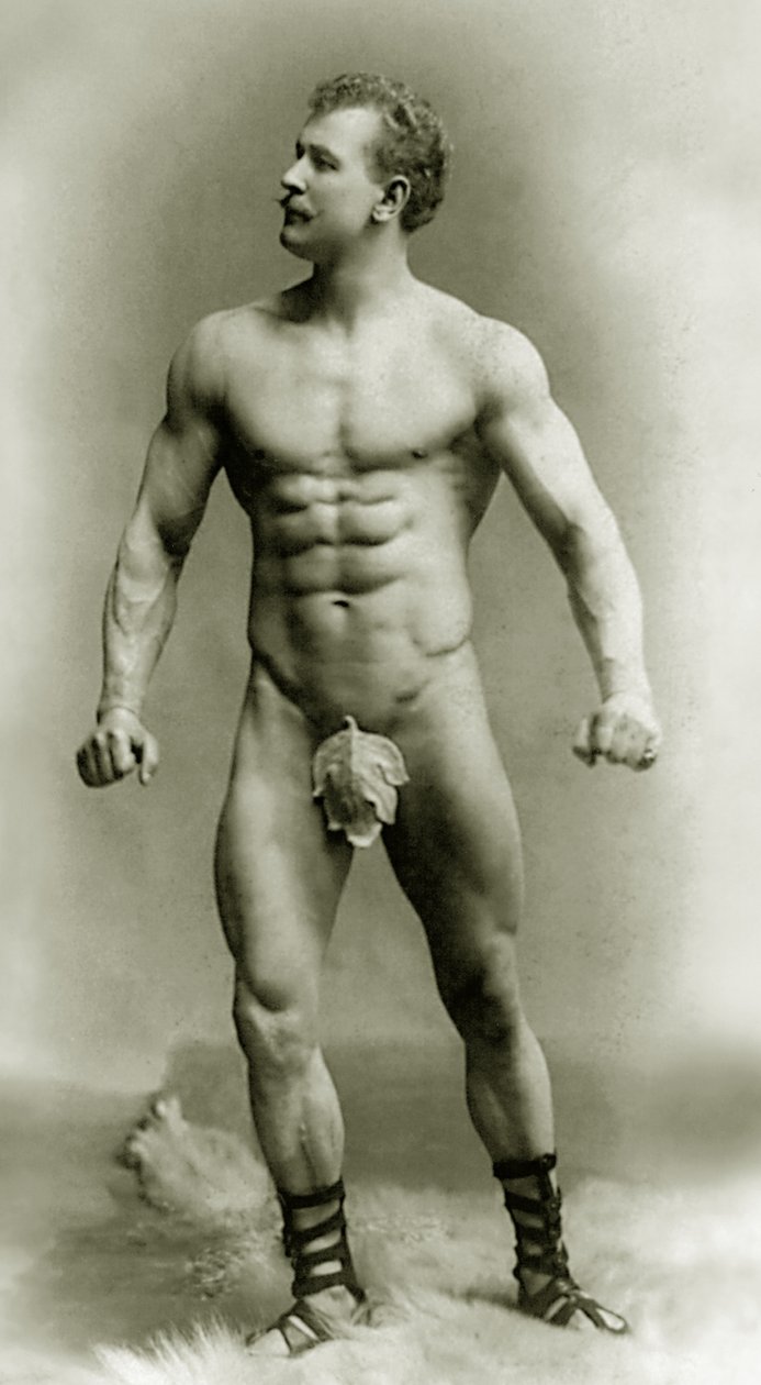 Eugen Sandow, v klasické starověké řecko-římské póze, kolem roku 1894 od Benjamin J. Falk