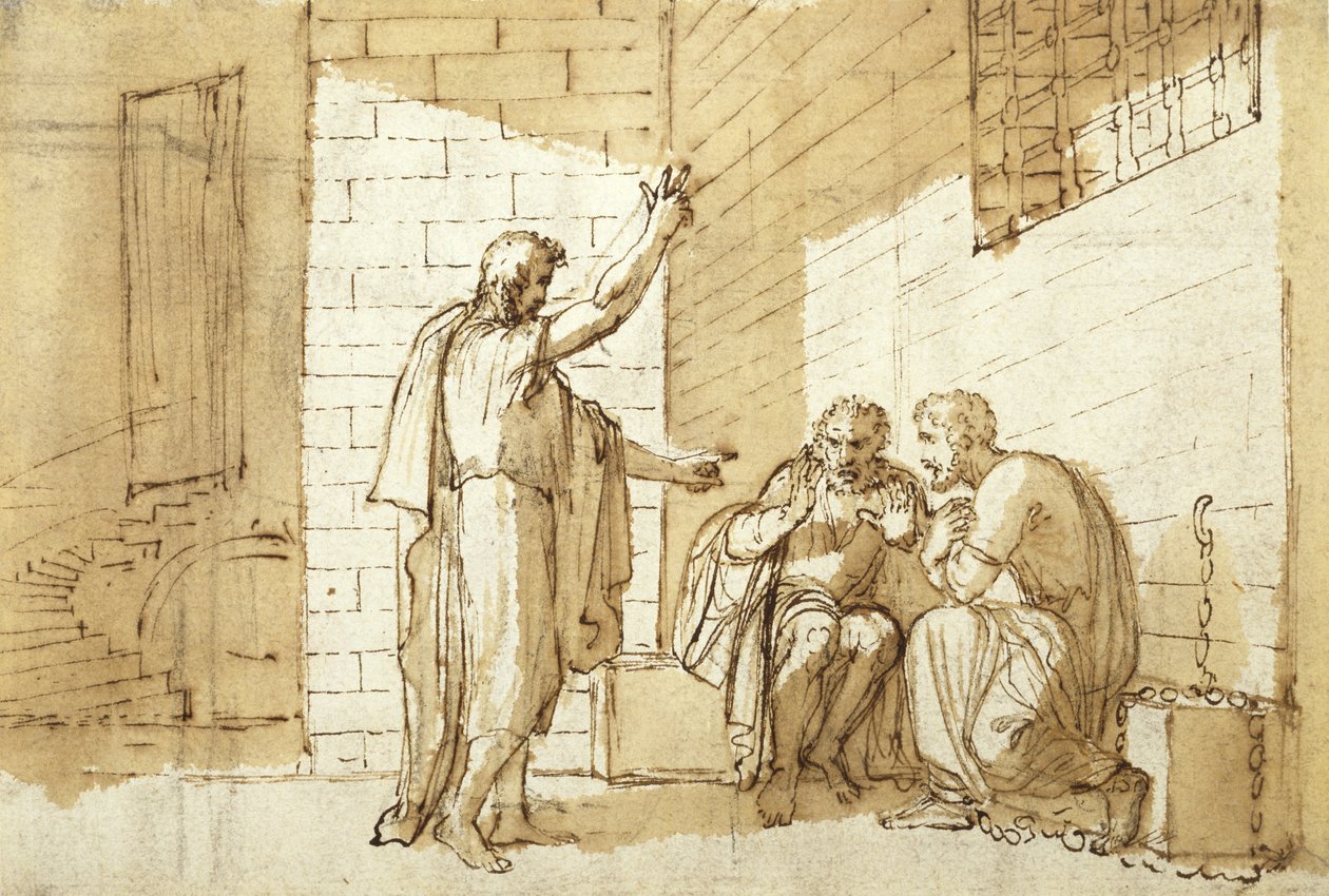 Obrácení Onesima, c. 1780 (pero, inkoust a sépie mytí na papíře) od Benjamin West
