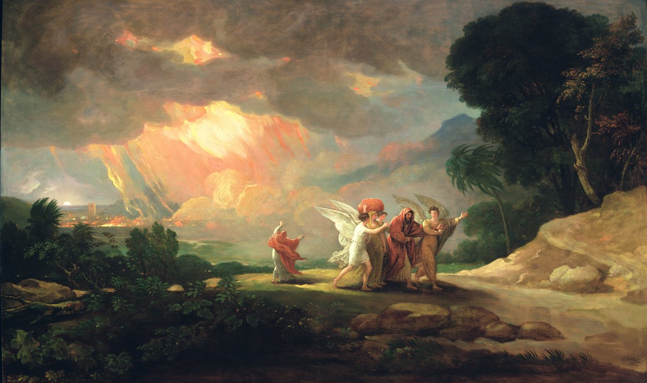 Lot uprchl ze Sodomy, 1810 od Benjamin West