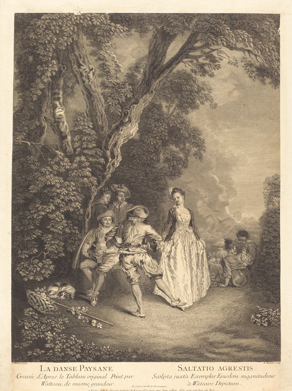 Selský tanec od Benoît Audran II after Antoine Watteau